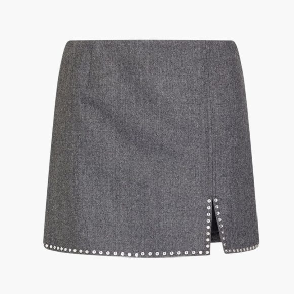 Sandro Dresses & Skirts - Sandro Paris Charcoal Wool Blend Studded Mini Skirt – Size 34 (US 2)